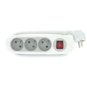 Bloc multiprise - Design - Dhome - 3 x 2P+T - 16 A - Câble 3G1 mm² - L. 1 m - Avec interrupteur - Blanc/Gris