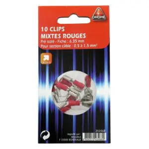 Image produit – Clip mixte pré isolé Dhome – Rouge – Diamètre 6,35 mm – Vendu par 10 (alt)