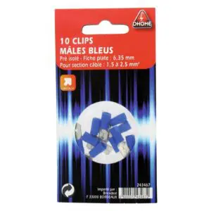 Image produit – Clip mâle pré isolé Dhome – Bleue – Diamètre 6,35 mm – Vendu par 10 (alt)