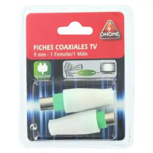 Image produit – Fiche coaxiale droite diamètre 9 mm Dhome – 1 femelle / 1 mâle (alt)