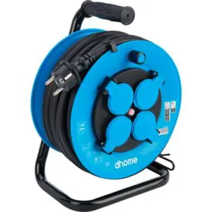 Enrouleur professionnel - Dhome - 4 prises 2P+T avec clapet - Câble H07 RN-F 3G2,5 mm² - L. 20 m