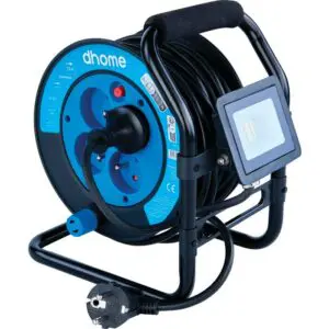 Enrouleur avec projecteur - Bricolage - Dhome - 4 prises 2P+T - Câble H05 VV-F 3G1,5 mm² - L. 15 m