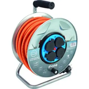 Enrouleur - Professionnel - Dhome - 4 prises 2P+T avec clapet - Câble H07 RN-F 3G2,5 mm² - L. 25 m - Avec poignée - Avec Moyeu fixe