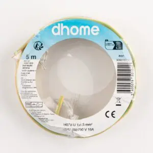 Fil H07 V-U - Dhome - 1,5 mm² - L. 5 m - Vert/Jaune - Brochable