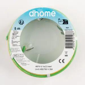 Fil H07 V-U - Dhome - 2,5 mm² - L. 5 m - Vert/Jaune - Brochable