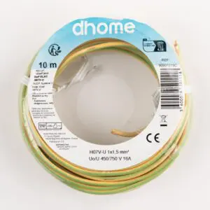 Fil H07 V-U - Dhome - 1,5 mm² - L. 10 m - Vert/Jaune - Brochable
