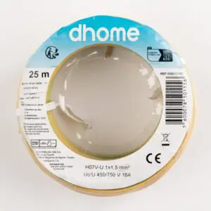 Fil H07 V-U - Dhome - 1,5 mm² - L. 25 m - Vert/Jaune - Brochable