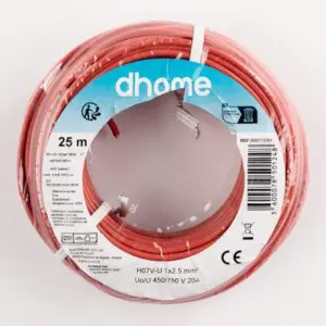 Fil H07 V-U - Dhome - 2,5 mm² - L. 25 m - Rouge - Brochable