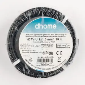 Fil H07 V-U - Dhome - 1,5 mm² - L. 10 m - Noir