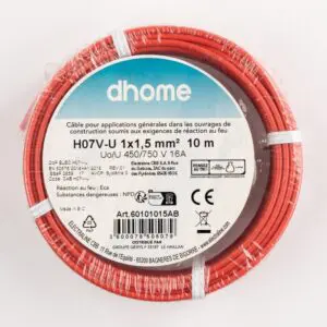 Fil H07 V-U - Dhome - 1,5 mm² - L. 10 m - Rouge