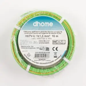 Fil H07 V-U - Dhome - 1,5 mm² - L. 10 m - Vert/Jaune