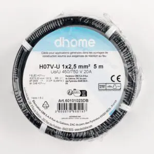 Fil H07 V-U - Dhome - 2,5 mm² - L. 5 m - Noir