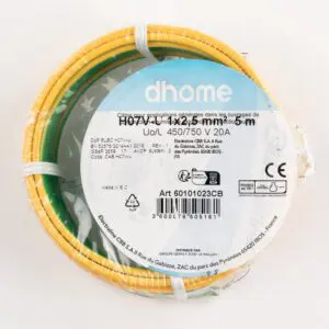 Fil H07 V-U - Dhome - 2,5 mm² - L. 5 m - Vert/Jaune
