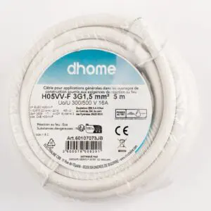 Câble H05 VV-F - Dhome - 3G1,5 mm² - L. 5 m - Blanc