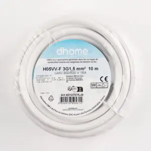 Câble H05 VV-F - Dhome - 3G1,5 mm² - L. 10 m - Blanc