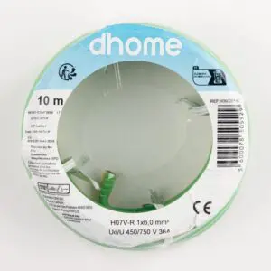 Fil H07 V-R - Dhome - 6 mm² - L. 10 m - Vert/Jaune - Brochable