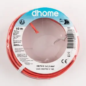 Fil H07 V-K - Dhome -  1,5 mm² -  L. 10 m - Rouge - Brochable
