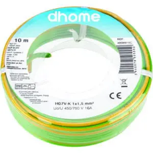 Fil H07 V-K - Dhome -  1,5 mm² -  L. 10 m - Vert/Jaune - Brochable