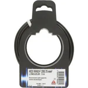 Câble H03 VVH 2-F - Dhome - 2 x 0,75 mm² - L. 5 m - Noir
