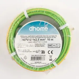 Fil H07 V-U - Dhome - 2,5 mm² - L. 10 m - Vert/Jaune