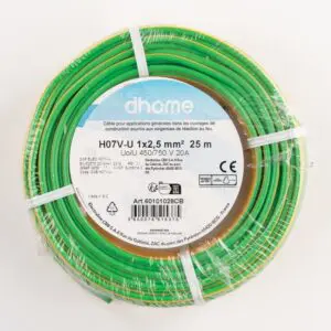 Fil H07 V-U - Dhome - 2,5 mm² - L. 25 m - Vert/Jaune