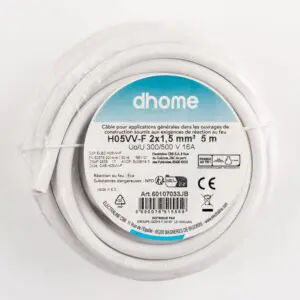 Câble H05 VV-F - Dhome - 2 x 1,5 mm² - L. 5 m - Blanc