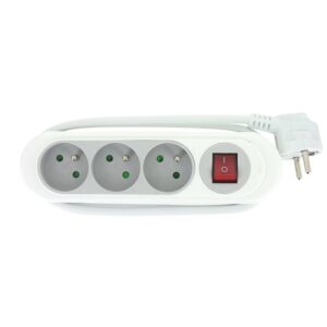 Image produit – Bloc multiprise bi-color gris/blanc Dhome – 3 x 2P+T – Avec interrupteur (alt)
