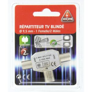 Image produit – Repartiteur TV blindé diamètre 9,52 mm Dhome – 2 mâles / 1 femelle – Diamètre 9,52 mm (alt)