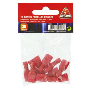Image produit – Clip femelle entiérement isolé Dhome – Rouge – Diamètre 6,35 mm – Vendu par 10 (alt)