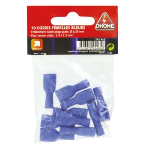 Image produit – Clip femelle entiérement isolé Dhome – Bleu – Diamètre 6,35 mm – Vendu par 10 (alt)