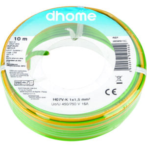 Image produit – Fil H07 V-K 1,5 mm² Dhome – Vert / jaune – Longueur 10 m (alt)