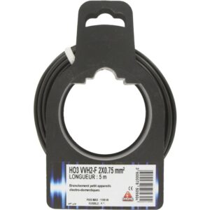 Image produit – Câble H03 VVH 2-F Ovoide 2 x 0,75 mm² – Noir (alt)