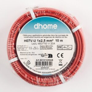Image produit – Fil H07 V-U 2,5 mm² – Rouge (alt)